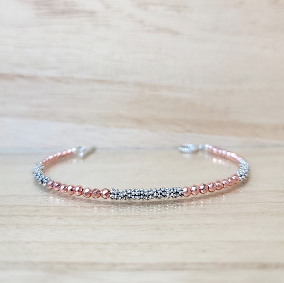 Rose Gold & Silver Beaded Toggle Bracelet - Picture 7 of 9